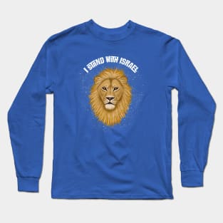 Stand with Israel Lion of Judah . Blue Background Long Sleeve T-Shirt